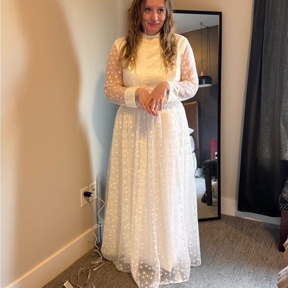 Dresses & Skirts - Cream Long Sleeve Mock Neck Wedding Gown